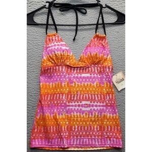 Mudd Tankini Top‎ Women Size XS Multicolor Striped Pleated Swimwear Beach Padded